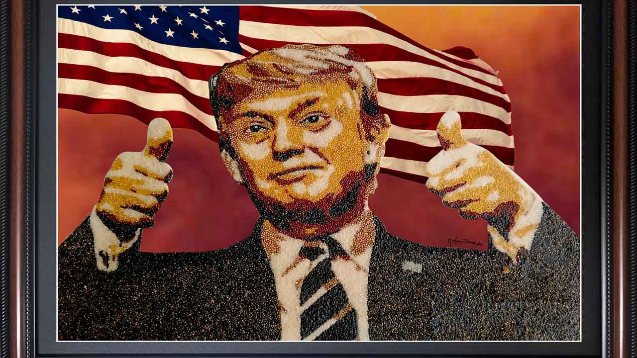 Donald Trump: చిరుధాన్యాలతో అమెరికా అధ్యక్షుడు ట్రంప్ చిత్రపటం.. విశాఖ చిత్రకారుడి ప్రతిభ Donald Trump: చిరుధాన్యాలతో అమెరికా అధ్యక్షుడు ట్రంప్ చిత్రపటం.. విశాఖ చిత్రకారుడి ప్రతిభ