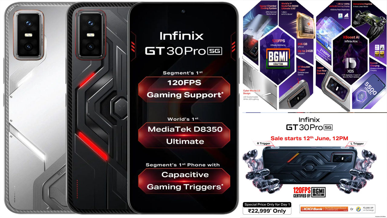 Infinix GT 30 Pro: 6.78-అంగుళాల స్క్రీన్, 108MP కెమెరా, అదిరిపోయే గేమింగ్ ఫీచర్లతో ఇన్ఫినిక్స్ GT 30 ప్రో లాంచ్..! Infinix GT 30 Pro: 6.78-అంగుళాల స్క్రీన్, 108MP కెమెరా, అదిరిపోయే గేమింగ్ ఫీచర్లతో ఇన్ఫినిక్స్ GT 30 ప్రో లాంచ్..!