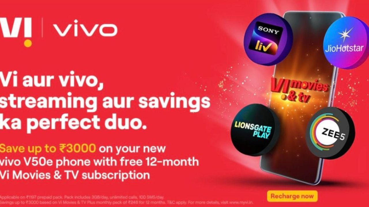 Vi and Vivo: Vivo V50e వినియోగదారులకు బంపర్ ఆఫర్.. 12 నెలల OTT యాక్సెస్, రోజూ 3GB డేటా..! Vi and Vivo: Vivo V50e వినియోగదారులకు బంపర్ ఆఫర్.. 12 నెలల OTT యాక్సెస్, రోజూ 3GB డేటా..!